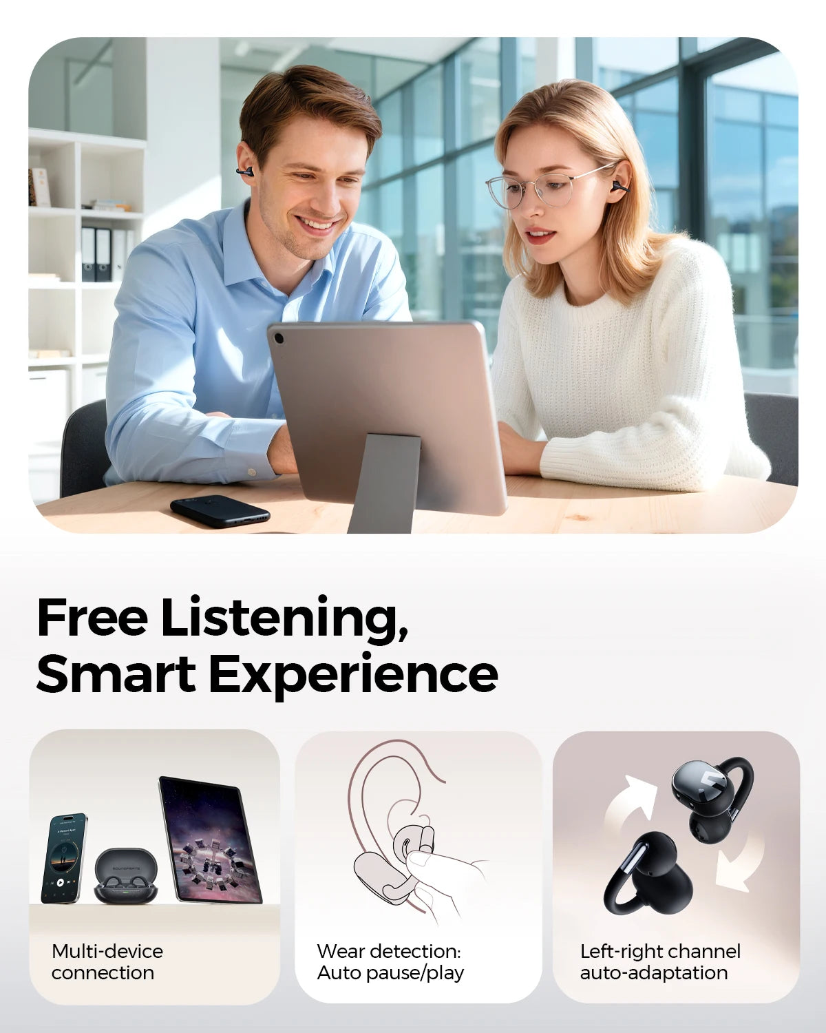 SoundPEATS Clip1 Open Ear Wireless Bluetooth 5.4 Sports Earbuds