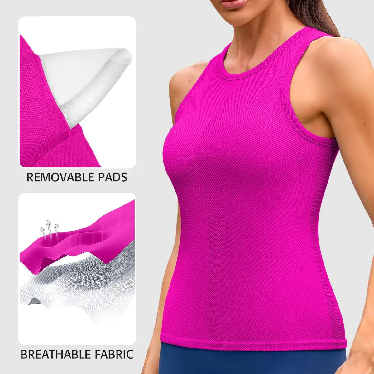 Women Seamless High Neck Workout Tank With Built In Bra