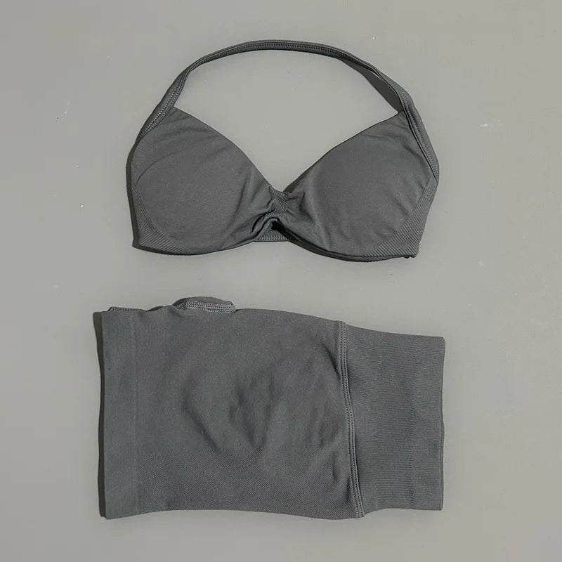 Histello Women Seamless Two Piece Yoga Gym Fitness Set