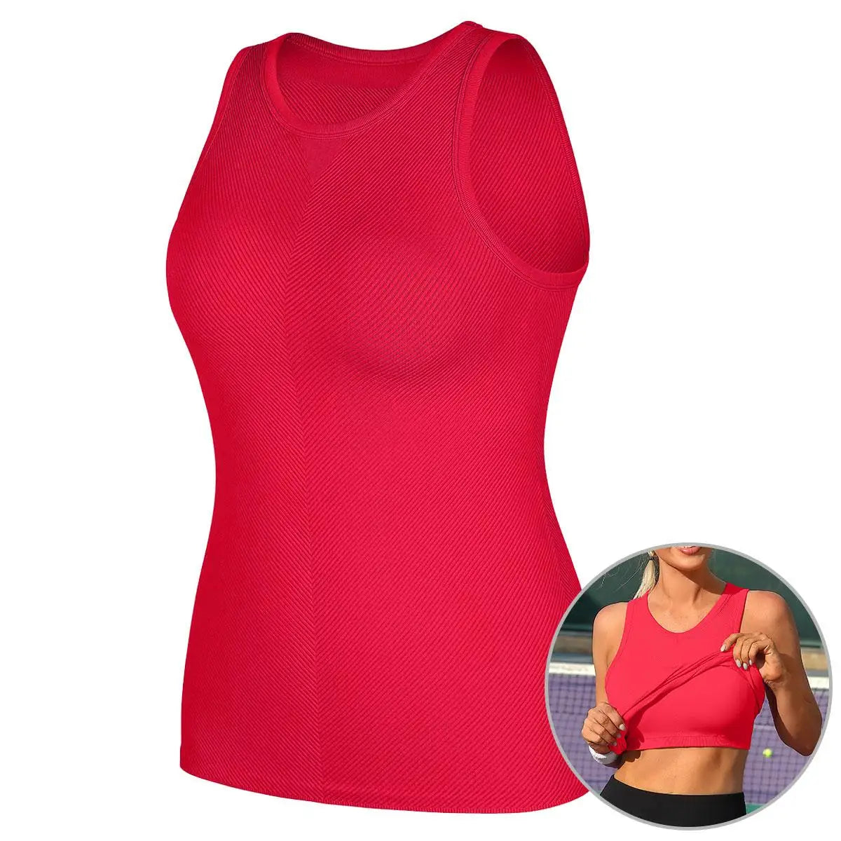 Women Seamless High Neck Workout Tank With Built In Bra
