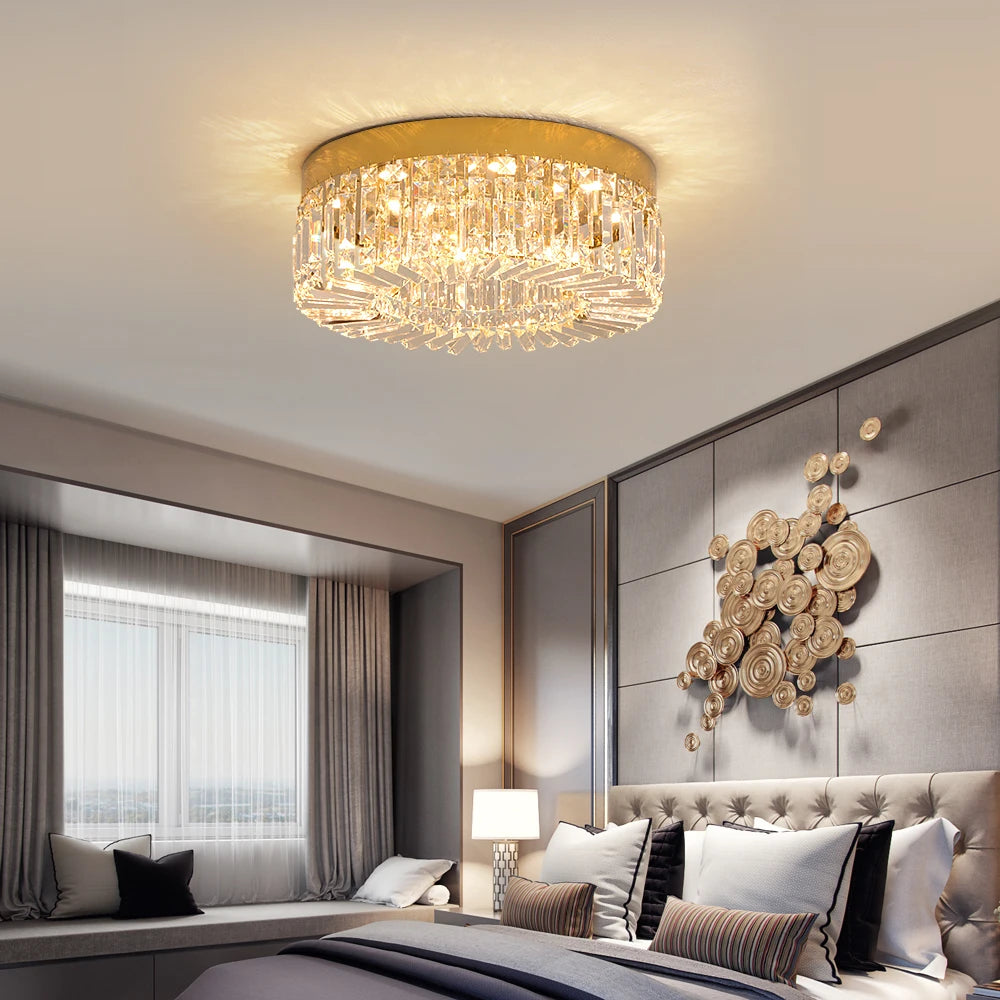VETRULUS Gold Crystal Ceiling Lamp Modern LED Chandelier For Living Room