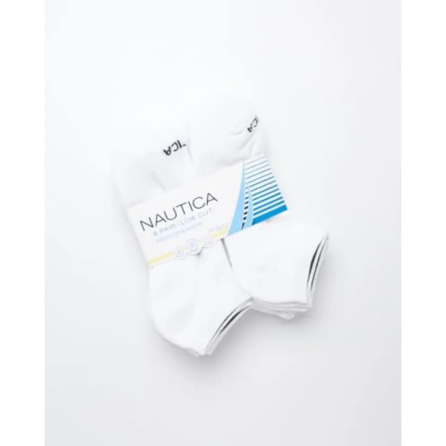 Nautica Mens Low Cut Socks - 8 Pack Soft Stretch Cushioned Athletic Ankle Socks for Men for Sports and Running Size 6-2.5