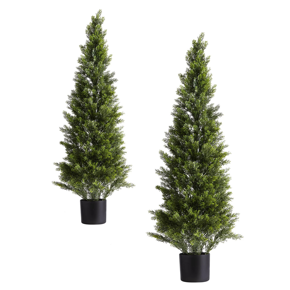 SucceBuy Artificial Topiary Cedar Trees 36/48in 2 Set Faux Pine Shrubs Plants Fake Silk Tree Easy Assembly for Decor Christmas
