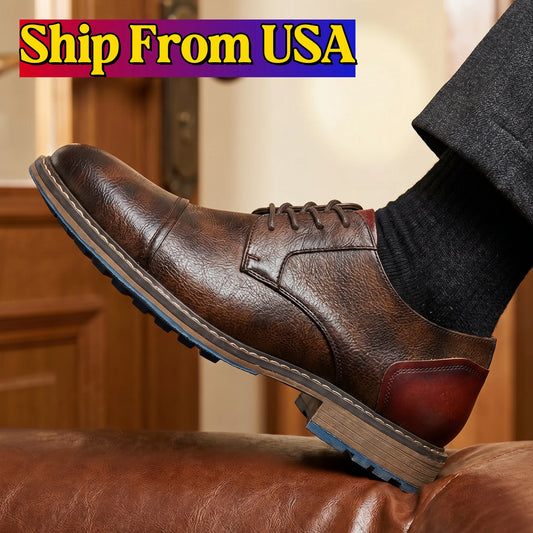 Hecrafted Men Casual Lace Up Leather Oxford Derby Shoes