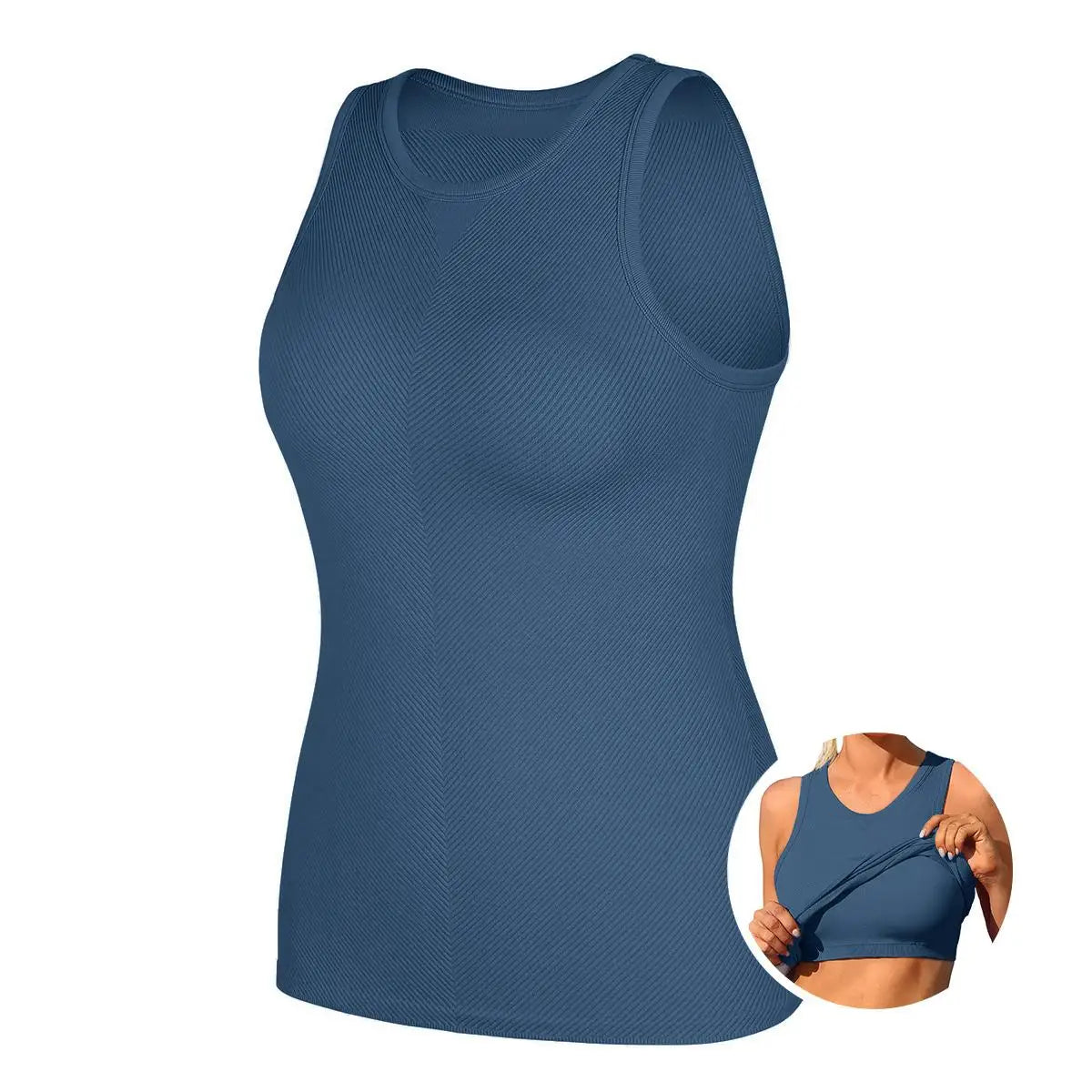 Women Seamless High Neck Workout Tank With Built In Bra