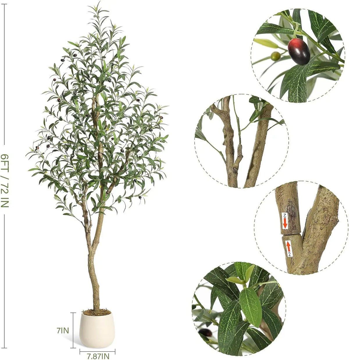 HiMISS Olive Trees Artificial Indoor Faux Silk Plant Potted in Planter