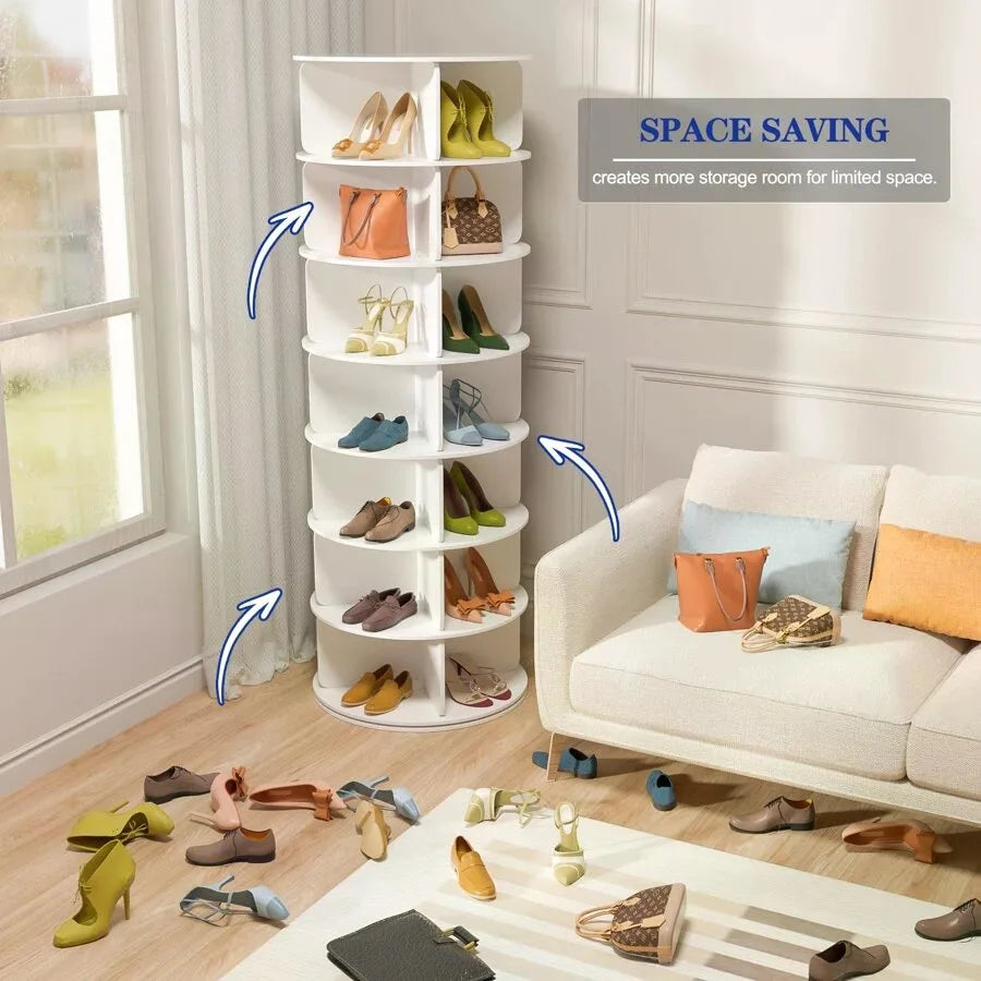 7 Tier Rotating Shoe Rack Tower, Free Standing 360 °   Shoe Organizer Lazy Susan, Bag Display Rack Storage Round Carousel, Neat And Elegant Shoe Storage Solution