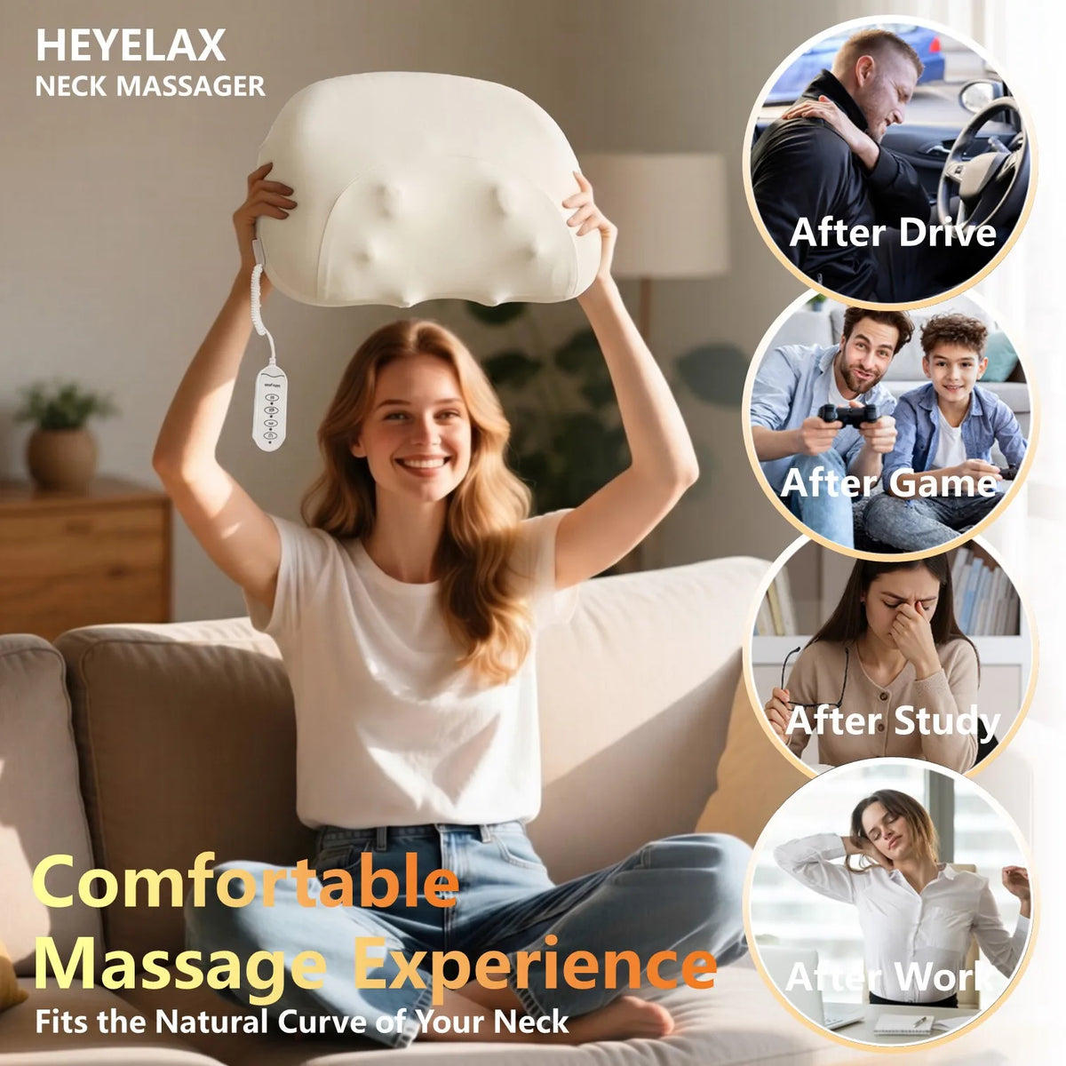 Heyelax Neck Massager Pillow With Heat Shiatsu For Shoulders