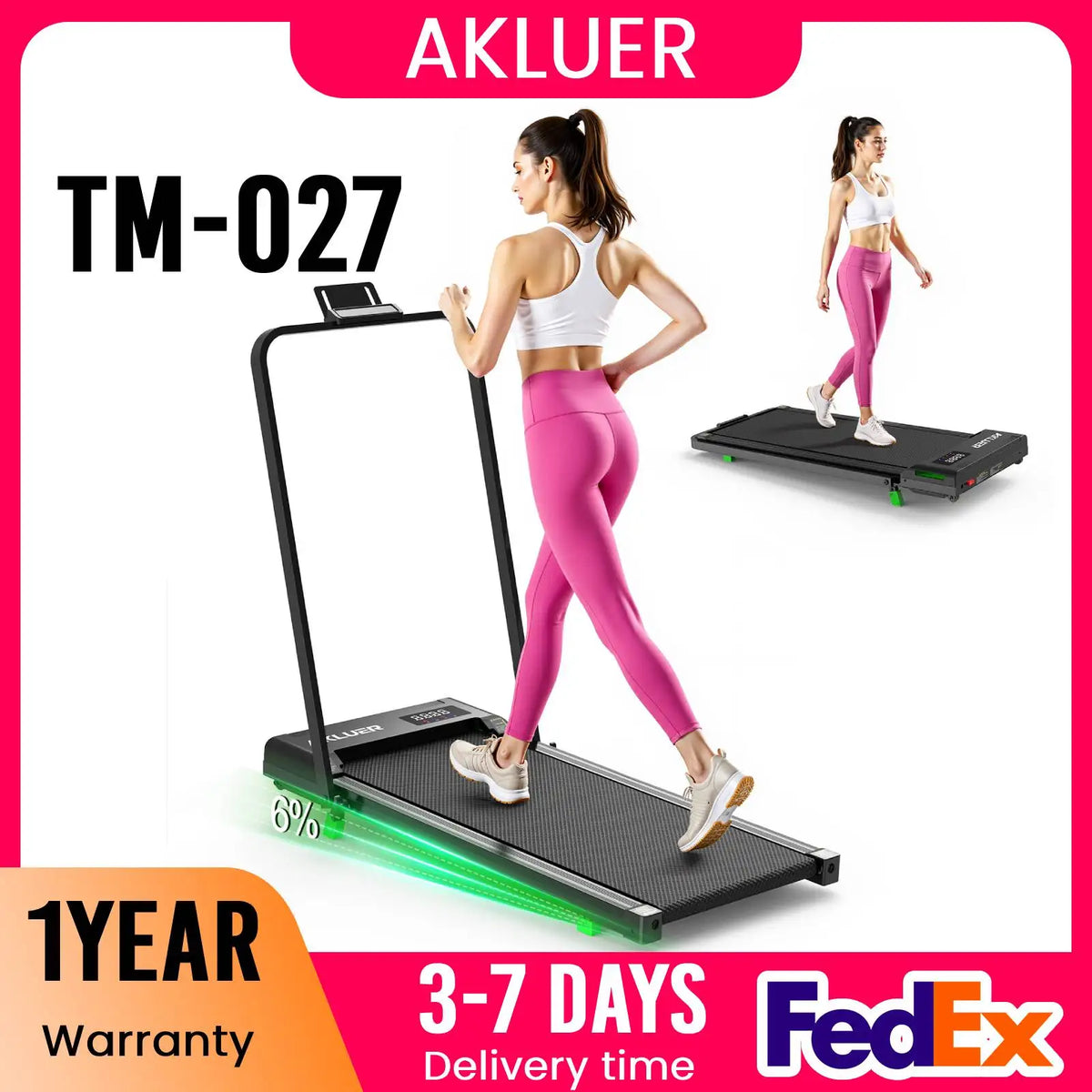 AKLUER Walking Pad Treadmill Under Desk Portable Compact Home Office