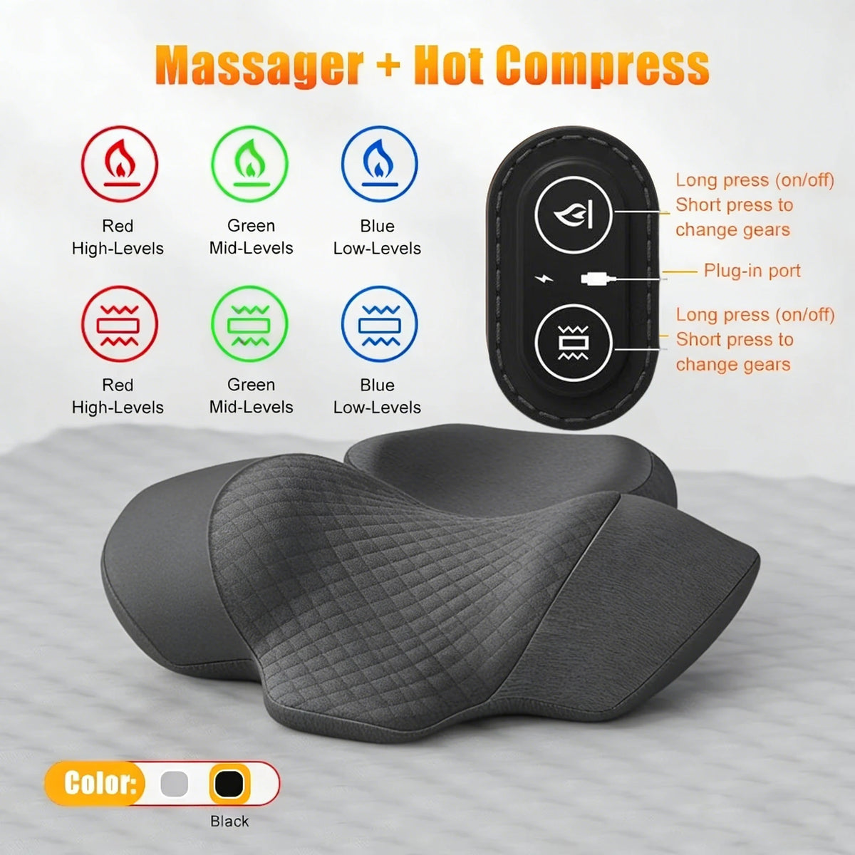 PAQIN Neck Massager Pillow Cervical Stretcher Heating Massage Support