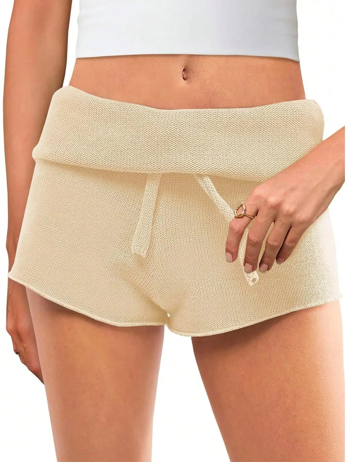 Fisoew Women Ribbed Knit High Waisted Lounge Shorts With Drawstring