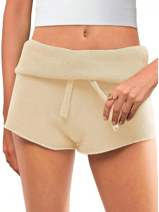 Fisoew Women Ribbed Knit High Waisted Lounge Shorts With Drawstring