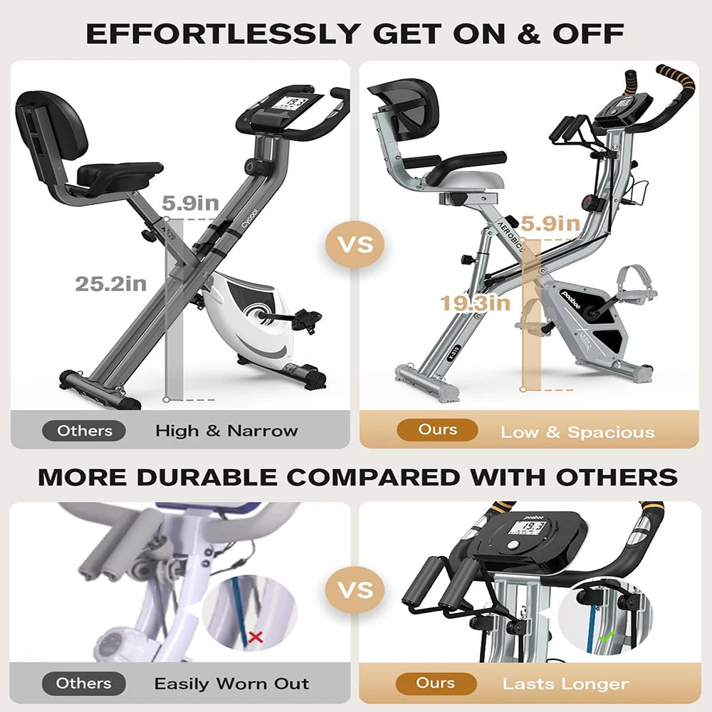 Pooboo Folding Magnetic Exercise Bike With Adjustable Resistance
