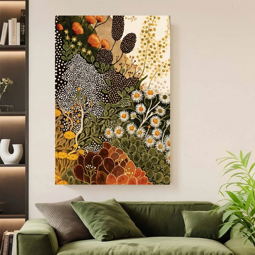 Framed 1pc Modern Abstract Botanical Wall Art - Wildflower Canvas Painting Suitable for Living Room, Bedroom, Kitchen, Bathroom