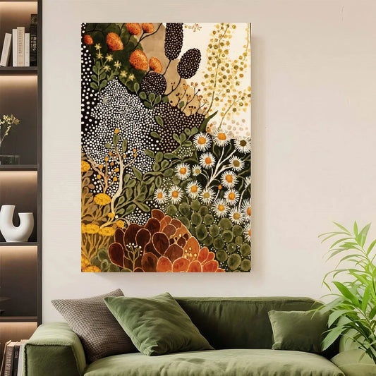 Framed 1pc Modern Abstract Botanical Wall Art - Wildflower Canvas Painting Suitable for Living Room, Bedroom, Kitchen, Bathroom