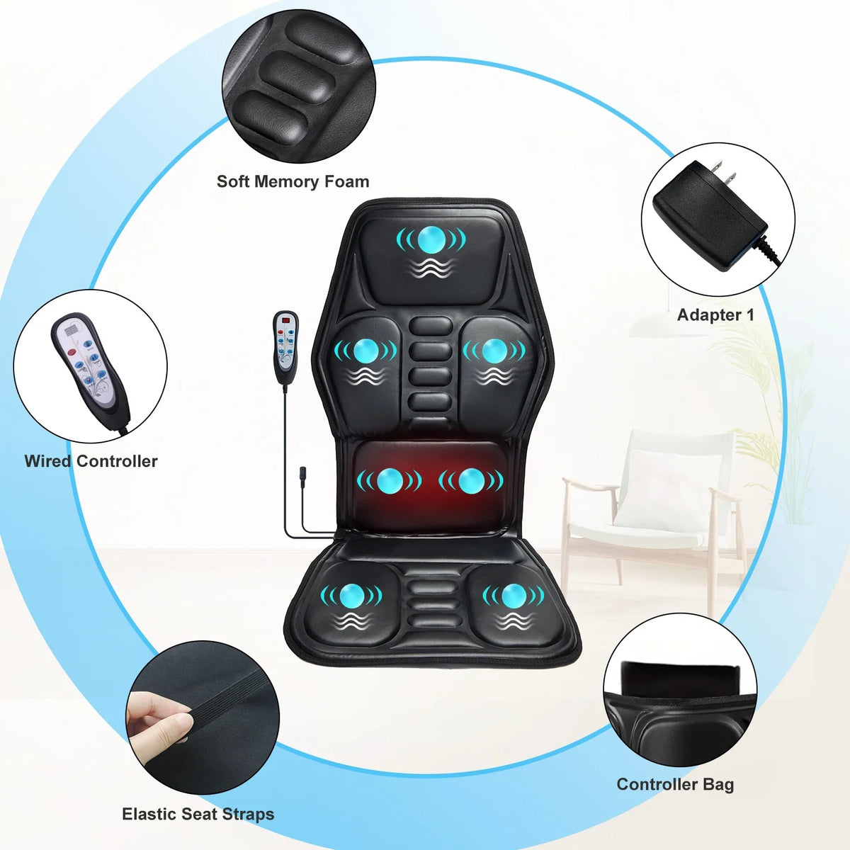 Homemassa Heated Massage Chair Pad With Nine Modes Pain Relief