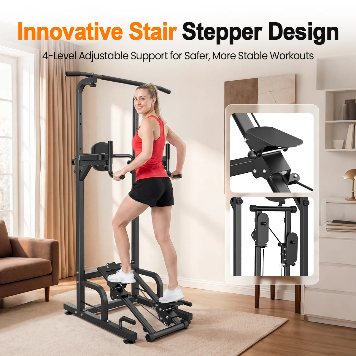 Relife Multifunctional Power Tower Pull Up Dip Station With Stepper