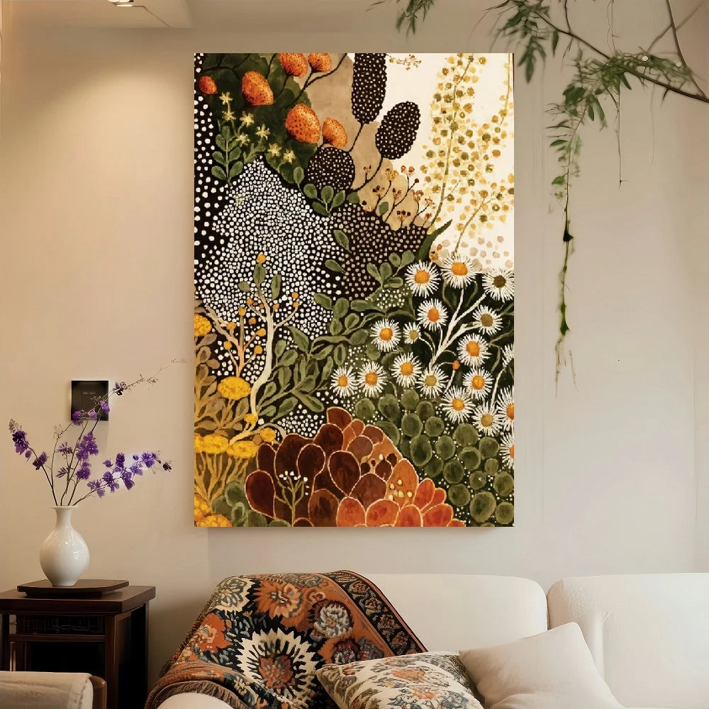 Framed 1pc Modern Abstract Botanical Wall Art - Wildflower Canvas Painting Suitable for Living Room, Bedroom, Kitchen, Bathroom
