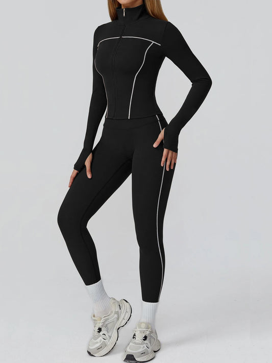 Women Nylon Yoga Set With Long Sleeve Top And Leggings