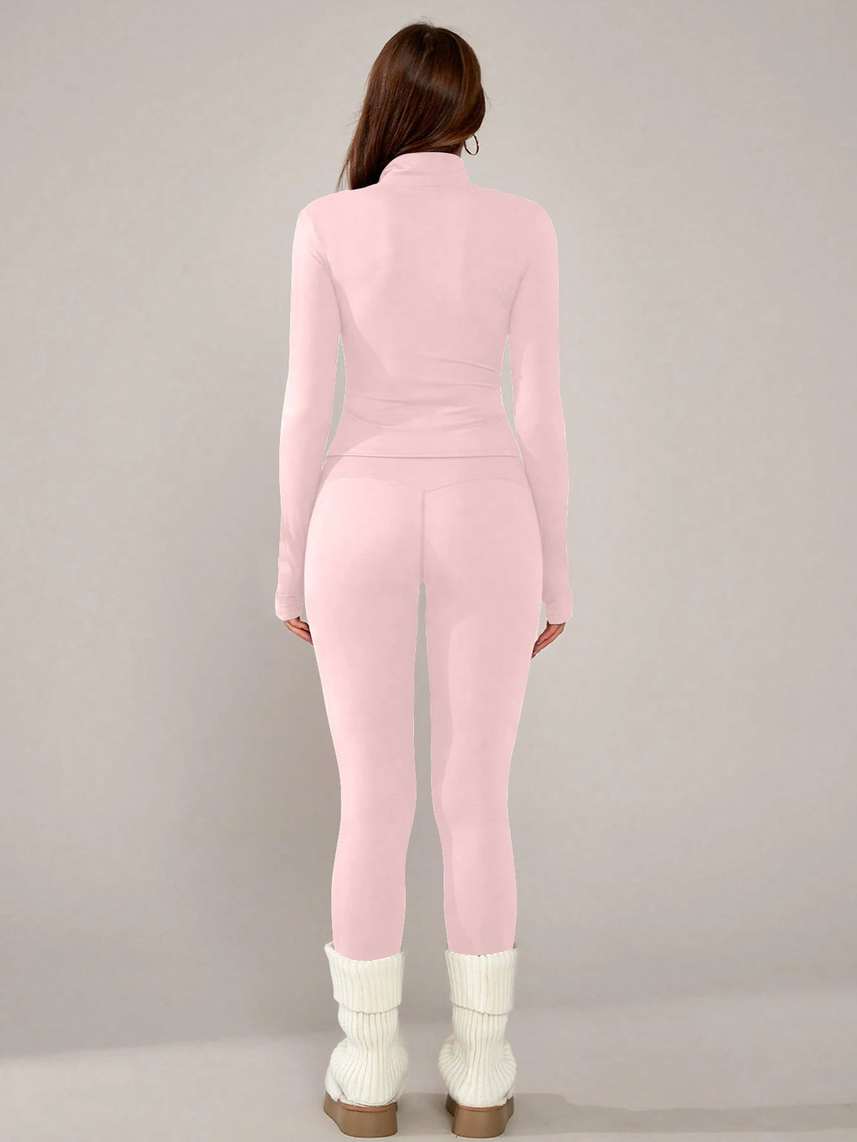 Women Nylon Yoga Set With Long Sleeve Top And Leggings